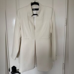 Zara Inverted Lapel Long Blazer Ecru - As Worn By Kate Middleton